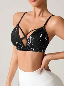 Minimalist Tie-Dye Hollow-Out Sports Bra - Multicolor - View 6