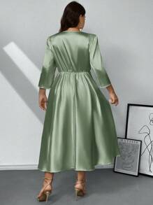Firerie Plus Size Women Romantic Elegant Long Sleeve V-Neck A-Line Midi Dress, Suitable For Bridesmaid, Date, Party, Wedding, Loose Fit