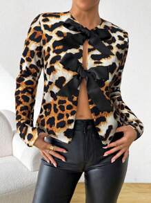SHEIN Essnce Summer Bowknot Open Front 3/4 Sleeve Jacket - Multicolor - View 5