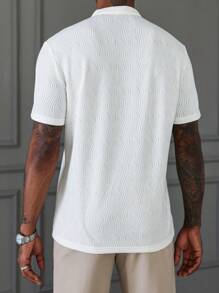 Manfinity Homme Men's Casual Versatile Solid Color Textured Short Sleeve Polo Shirt - Apricot - View 2