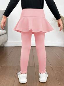 SHEIN Young Girls & Toddler Girls Thermal Lined Leggings Skirt, Casual Everyday Wear, Autumn Clothes With Certain Warmth