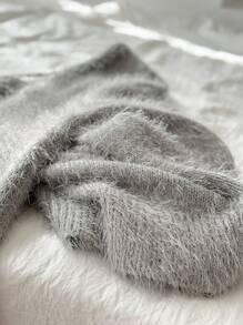 SHEIN Frenchy Plus Size Women's Sweater Off Shoulder Plush Cropped Cardigan Valentine - Khaki - View 7