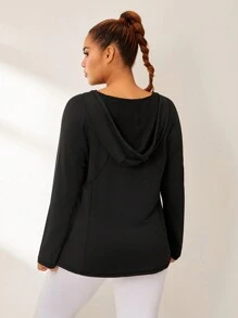 SHEIN Rhythm Era Women's Front Zipper Long Sleeve Pockets Casual Hooded Sports Jacket - Black - View 2