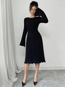 Elenzga New Loose Casual Slim Fit Lace Knitted Women Pullover Sweater Knitted Black Dress, European And American Style, Autumn/Winter Fall Cloth For Women - Black - View 3