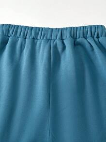 SHEIN 2 件套青少年男孩休闲连帽衫搭配运动裤，笑脸设计，适合万圣节 - 藍色 - 查看 8