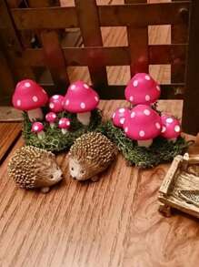 Fairy Wild Garden Accessories Mini Hedgehogs And Mushroom Statue, Micro Landscape Plant Pots Bonsai Craft Decor,2 Hedgehogs & 4 Mushrooms Mini Statues,Miniature Mushroom Figurines Hedgehogs Outdoor Mushroom Figurine For Miniature Garden, For Flower Pots And Bonsai Craft Decoration, Micro Landscape,Festival Gift Easter Gift,Spring - Multicolor - View 5