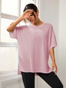 Women's Solid Color Stand Collar Sports T-Shirtworkout Tank Top Gym Shirts - Dusty Pink - View 7