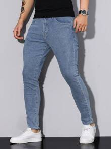 Manfinity Homme Men's Casual Washed Slim Fit Skinny Jeans - Medium Wash - View 4