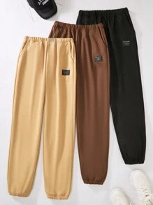 SHEIN 3 条青少年男孩简约休闲针织翻边裤 - 彩色 - 查看 1