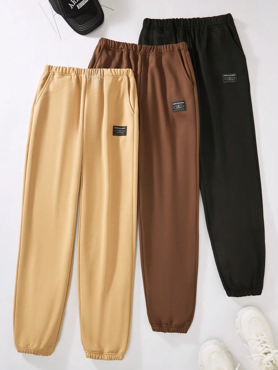 SHEIN 3 条青少年男孩简约休闲针织翻边裤 - 彩色 - 查看 1