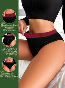 6pcs/Set Contrast Waistband Christmas Tree Pattern Briefs - Multicolor - View 5