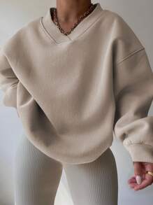 INAWLY Plus Size Women's V Neck Slouchy Long Sleeve Loose Sweatshirt For Autumn And Winter Graduation,Back To School Outfits,Graduation,Teacher Outfits For Women,Back To School Pullover Fall Outfit