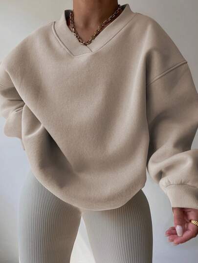 INAWLY Plus Size Women's V Neck Slouchy Long Sleeve Loose Sweatshirt For Autumn And Winter Graduation,Back To School,Teacher Pullover Fall