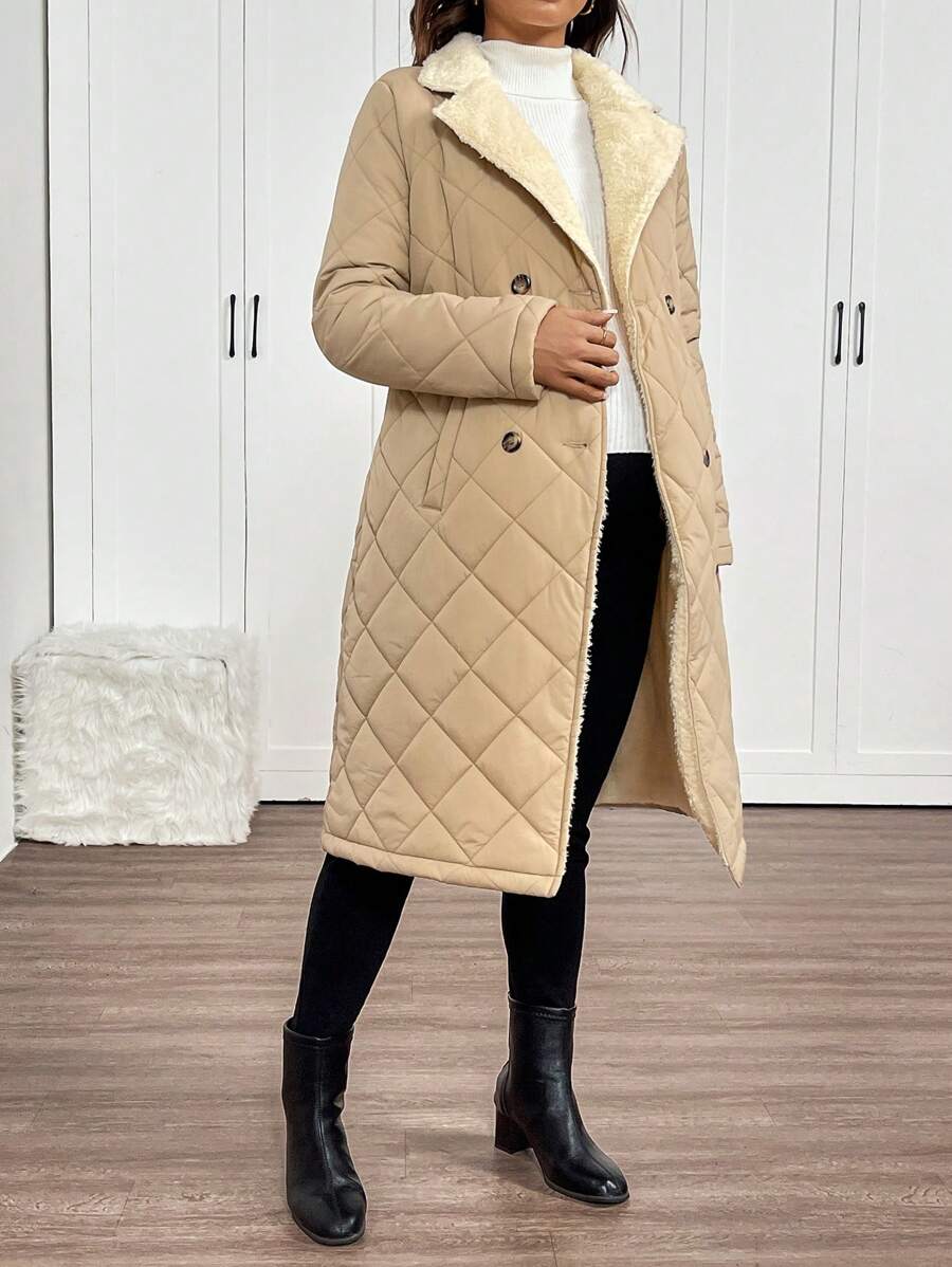 SHEIN Maternity Winter Warm Flannel Coat, Button-Up Pregnancy Outerwear - Apricot - View 1