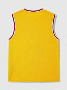 ROMWE MEN Prep 男式休闲运动字母和数字印花背心 - 黃色 - 查看 2