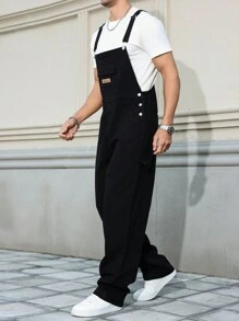 Manfinity Hypemode Men's Casual Versatile Black Denim Bib & Brace Overall