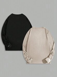 Manfinity VCAY Men's Solid Color Knit Long Sleeve Casual T-Shirt - Camel - View 2