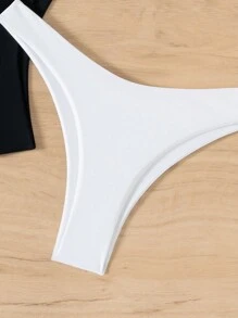 SHEIN Swim High Cut Swimming Panty 2 Packs,Summer Beach