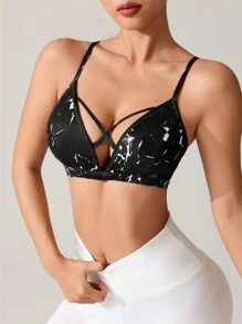 Minimalist Tie-Dye Hollow-Out Sports Bra - Multicolor - View 4