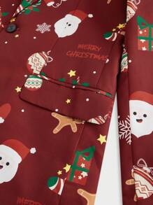 Manfinity VCAY Men's Casual Christmas Pattern Loose Long Sleeve Blazer & Pants, Woven Fabric, Everyday Wear Christmas Clothes Outfit - Red - View 3