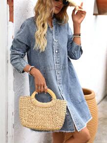 Breezaya Robe en jean décontractée pour femmes, minimaliste et pour un port quotidien - Jean clair - Voir 1