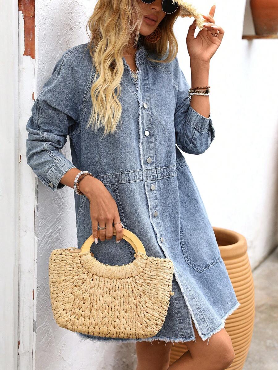 Breezaya Robe en jean décontractée pour femmes, minimaliste et pour un port quotidien - Jean clair - Voir 1