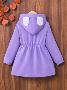 SHEIN Girls' Black Zip-Up Hooded Jacket With Fuzzy Lining, Suitable For Autumn And Winter - Purple - View 1