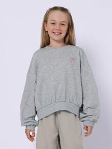 SUMWON Youth Dance Studio Sweatshirt Ballet Ribbon Collection Comfortable Oversized Pullover Winter Fall Wear Athletic Casual Dancing Practice Apparel - Light Grey - View 2