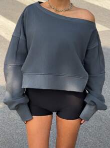 SHEIN EZwear Sudadera de mujer de unicolor con cuello asimétrico