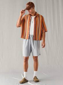 SWAVVY Men's Knitted Casual Loose Short Sleeve Jacquard Pattern Shirt, Everyday Wear, Young Style - Multicolor - View 6