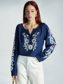 Aveloria Casual Placement Print Long Sleeve Shirt, Spring - Multicolor - View 6