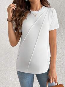 SHEIN Maternity Solid Color Round Neck Short Sleeve Simple Casual Loose T-Shirt - White - View 5