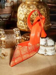 CUCCOO TILAWA Women's Fashion Rhinestone Heeled Party Pump Shoes Spring Shoes Spring Break Easter Prom Heels - Orange - View 7