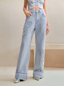Anewsta Fashionable Embroidered Straight-Leg Jeans For Women - Blue - View 7