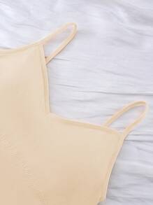 Minimalist Lingerie Set - Solid Color Camisole + G-String - Apricot - View 6