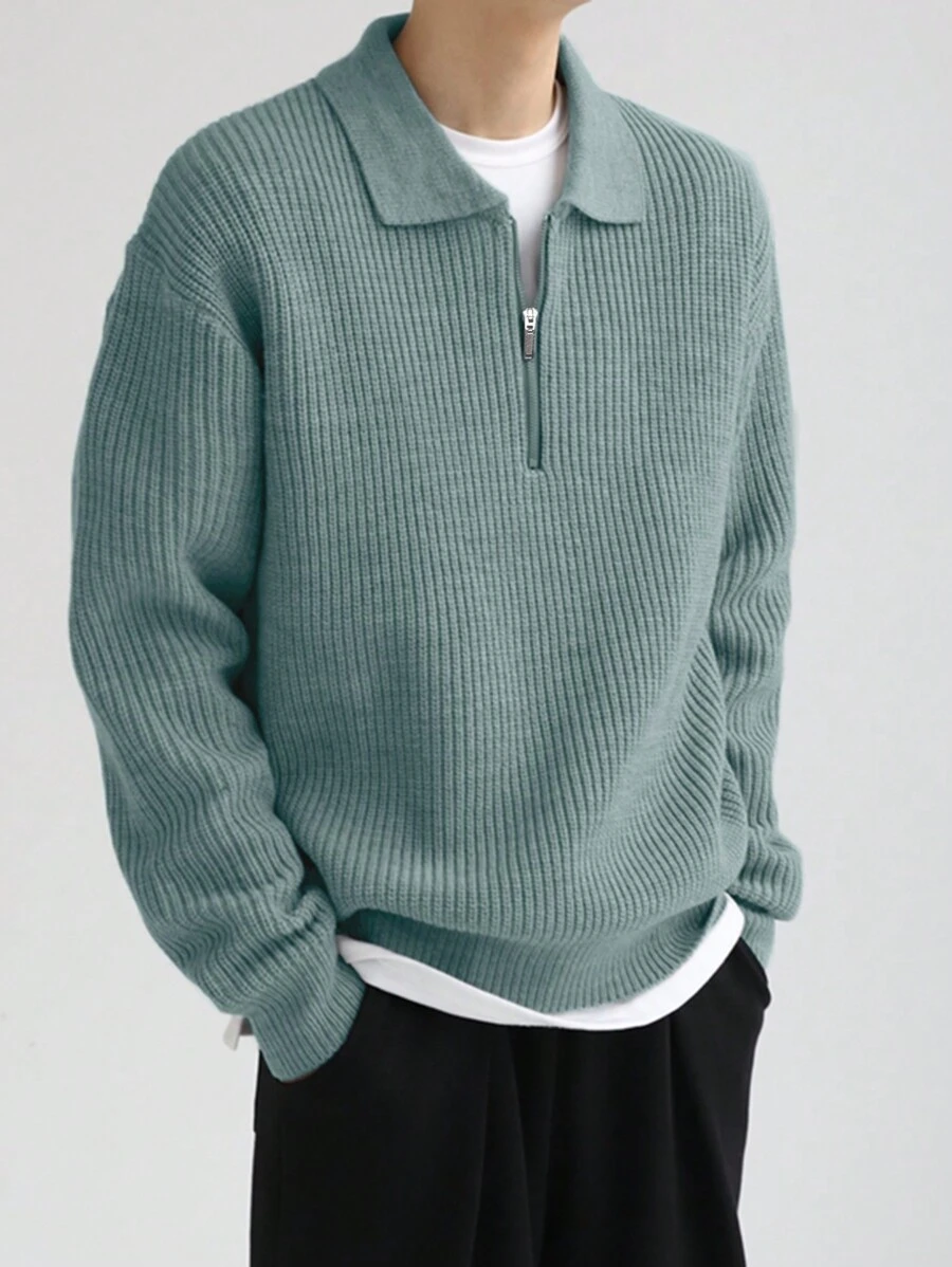 DAZY Men's Solid Color Zipper Knitted Sweater, Casual & Stylish For Daily Wear,Fall Clothes - Green - View 1