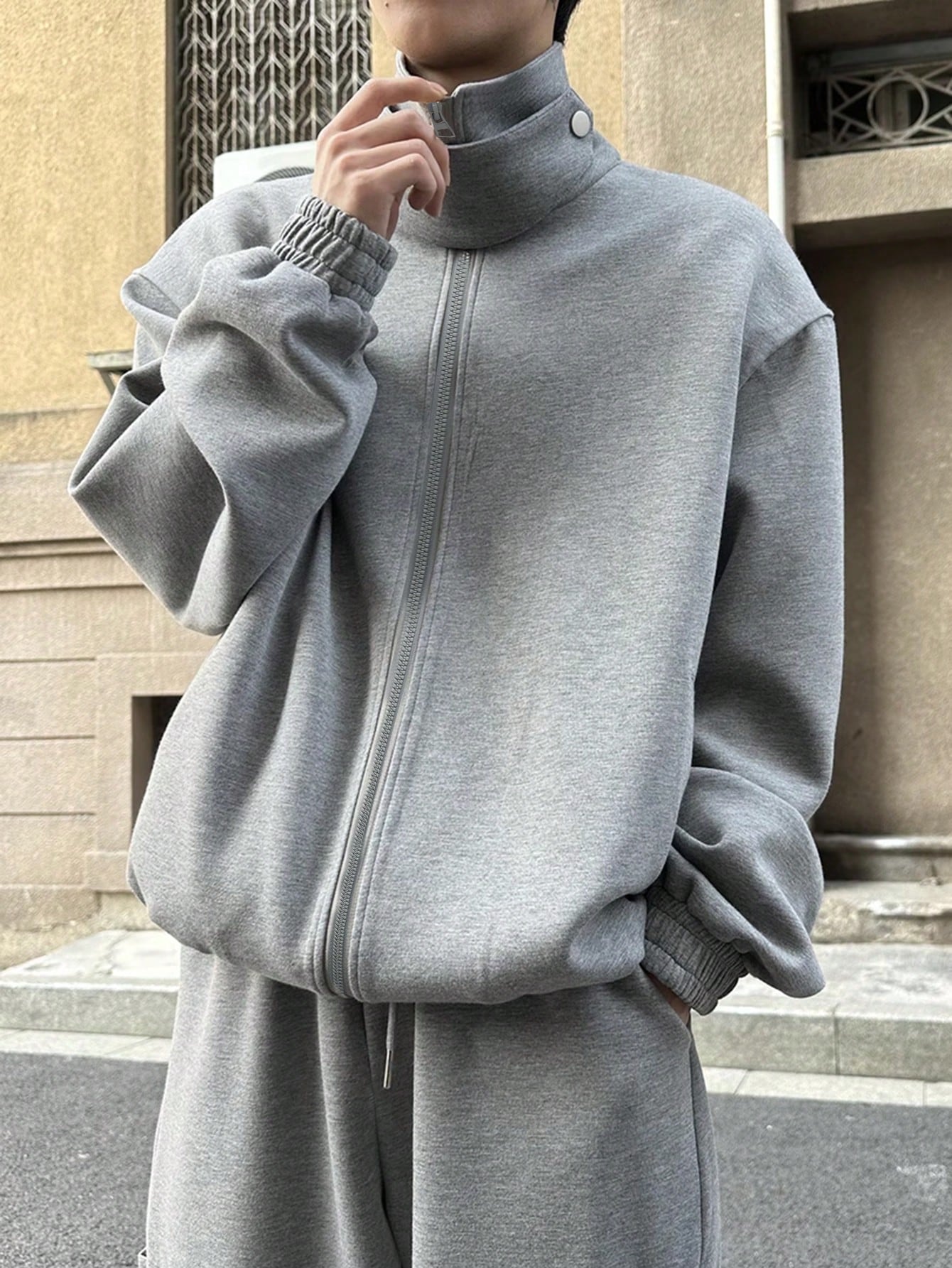 Men's Stand Collar Zipper Long Sleeve Casual Sweatshirt, Everyday Wear