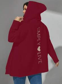 Calvaya Áo len cardigan trùm đầu họa tiết chữ cỡ lớn cho nữ mùa đông thường ngày thả vai - Đỏ - Xem 1
