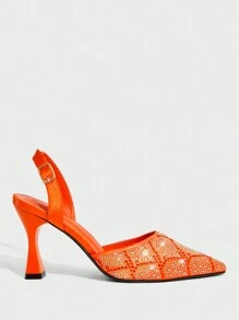 CUCCOO TILAWA Women's Fashion Rhinestone Heeled Party Pump Shoes Spring Shoes Spring Break Easter Prom Heels - Orange - View 3