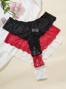 3Pcs/Set Plus Size Women Lace Brief, Minimalistic & Fashionable For Everyday Casual Wear - Multicolor - View 2