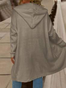 Calvaya Plus Size Open Front Long Sleeve Plain Pocket Hoodie Jacket, Casual Everyday Wear