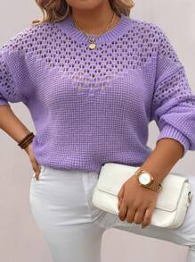SHEIN LUNE Plus Size Solid Color Pullover Sweater, Casual & Fashionable For Everyday Wear - Purple - View 4