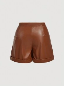 SHEIN MOD Plus Size Women's Vintage Retro Brown Casual Leather Suit Set, Autumn/Winter