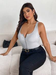 Calvaya 大码时尚休闲灰色半拉链修身女式连衣裙