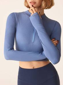 Lifespree Seamless High-Stretch Sports Yoga Sweatshirt For Women - Blue - View 1