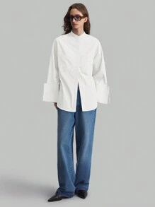 Ontre 2026SS New Women's Business Casual Long Sleeve Shirt, Minimalist Design White Blouse, Personalized White Button Down Shirt, Business Casual, Women's Office Attire, Women's Teacher, Modern Urban Casual Fashion Business Casual Women's Office Wear Low-Key Old Money Style Effortless Temperament High-End Urban Commuting High-Quality Airport Women's Wear High-End Material - White - View 8