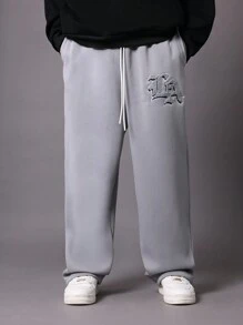 SUMWON Premium Drop Crotch Jogger Sweatpants Athletic Fleece Pants Relaxed Fit Drawstring Waistband Embroidered Logo Lounge Athleisure Winter Fall Comfort
