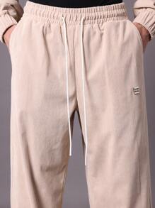 SUMWON Conjunto de 2 piezas de sudadera con capucha y pantalón de chándal oversize de pana con patrón bordado - Albaricoque - Ver 7