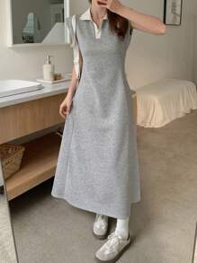 DAZY Women's Polo Collar Sleeveless A-Line Mid-Calf Dress Sundress Shirt Dress,Casual Women Dresses