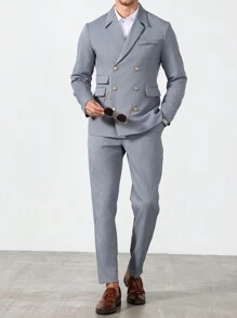 Manfinity Mode 男士纯色纽扣前口袋设计长袖上衣和裤子套装